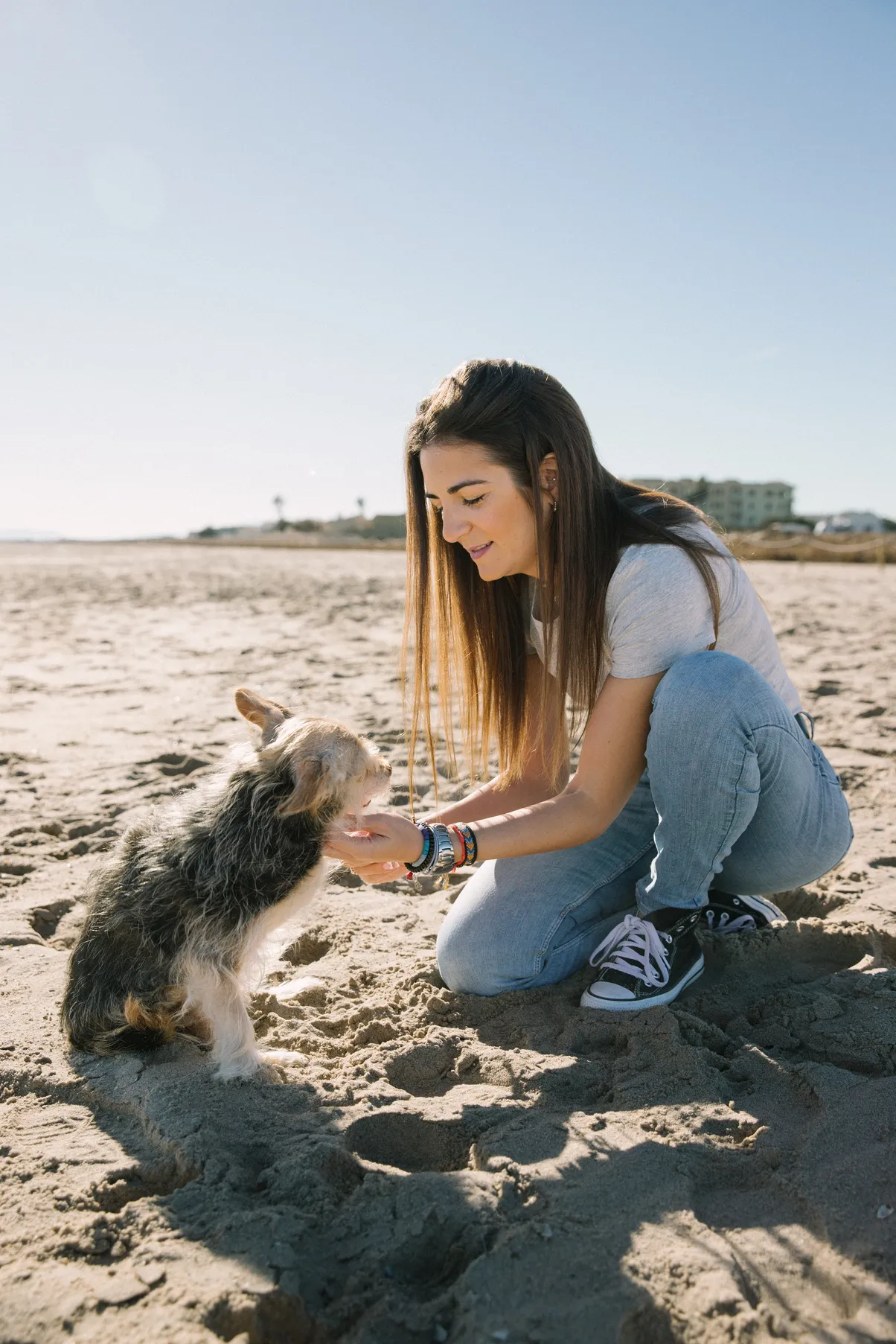 Chica con sus dos perros en la playa disfrutando de un buen momento - Foto 7